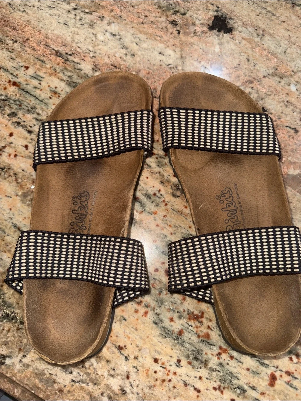 Birkenstock Women's Double-Strap Slide Sandals in Black and Cream Woven